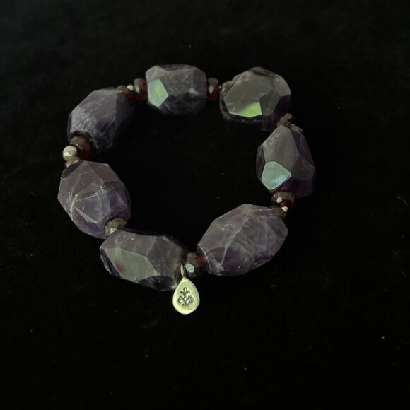 Handmade Amethyst, Garnet, and Sterling Silver Chunky Statement Stretch Bracelet - Picture 1 of 5